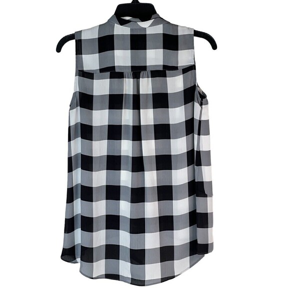 NWOT Alfani Womens Black White Gray Check Tie Bow Sleeveless Blouse 2P 2 Petite - Picture 5 of 6